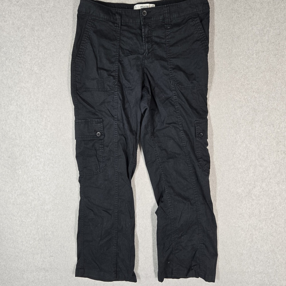 Hollister Men Pants W32 REGULAR Black Cargo Mid-Rise Relaxed Boot 29" Inseam